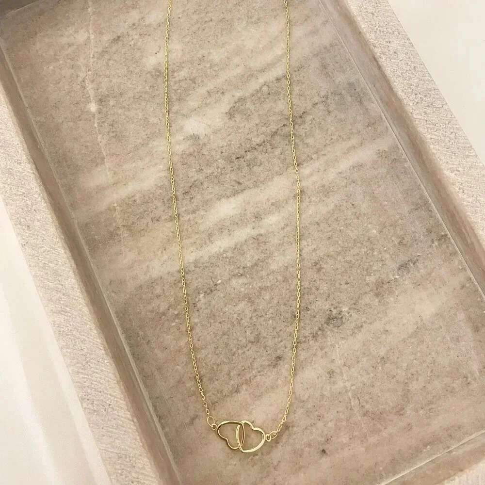 925 Sterling Silver Double Heart Linked Necklace Interlocking Hearts Necklace - Picture 12 of 15